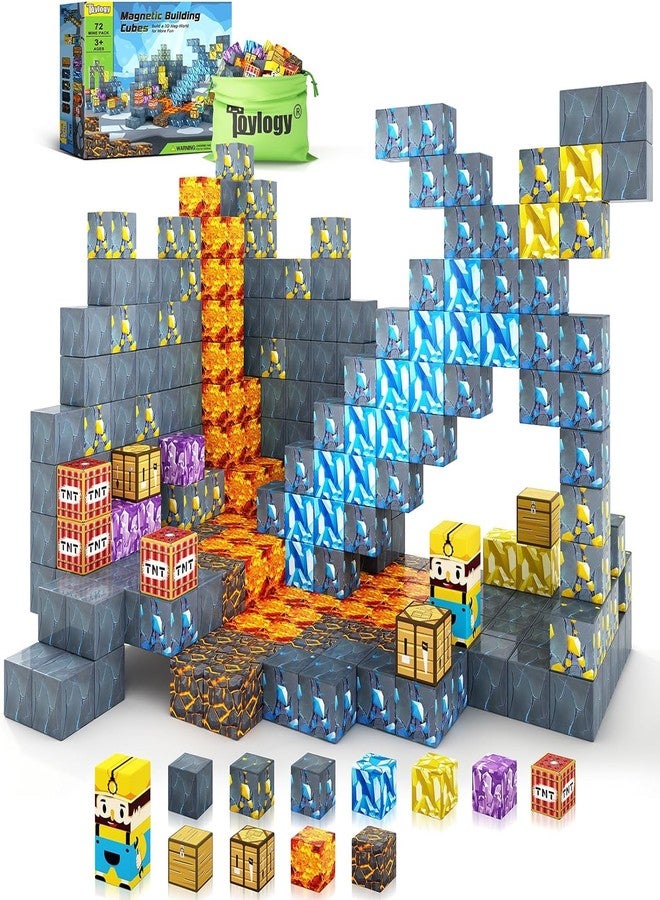 Toylogy مكعبات مغناطيسية - عالم بناء المناجم المغناطيسي - إصدار السيف - كهوف السيوف المغناطيسية - ألعاب بناء حرفية للأطفال الصغار من عمر 3-4 و4-5 و6-8 سنوات، ألعاب مونتيسوري حسية للأطفال من عمر 3 سنوات فما فوق - Image 1